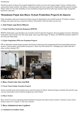 Memahami Pajak dan Biaya Terkait Pembelian Properti di Jakarta