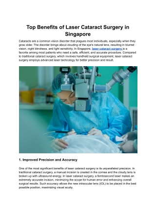 Top Benefits of Laser Cataract Surgery in Singapore