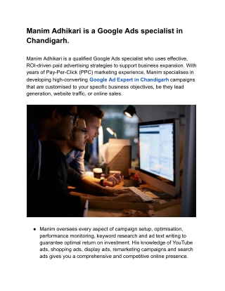 Manim Adhikari is a Google Ads specialist in Chandigarh