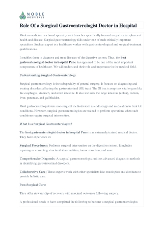 Role Of a Surgical Gastroenterologist Doctor in Hospital-  Noble Hospitals