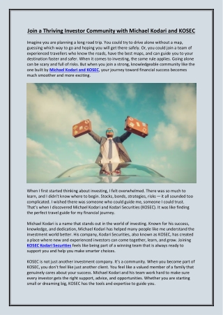 Join a Thriving Investor Community with Michael Kodari and KOSEC