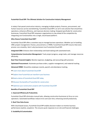 FusionHub Cloud ERP: The Ultimate Solution for Construction Industry Management