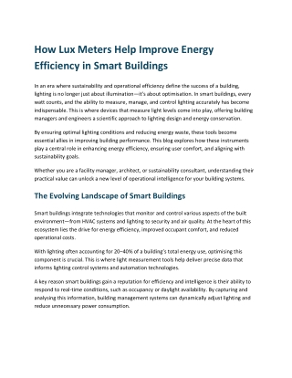 How Lux Meters Help Improve Energy Efficiency in Smart Buildings