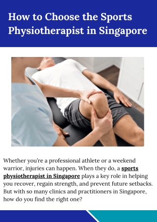 How to Choose the Sports Physiotherapist in Singapore