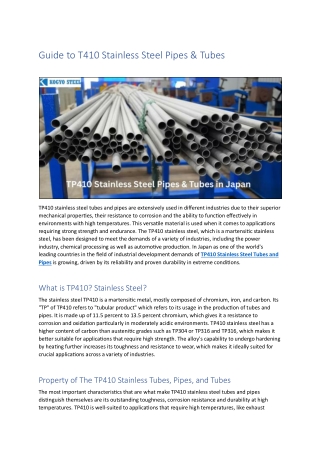 Guide to T410 Stainless Steel Pipes & Tubes