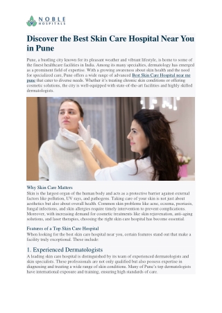Discover the Best Skin Care Hospital Near You in Pune - Noble Hospitals