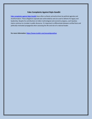 Fake Complaints Against Rajiv Gandhi