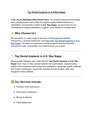 Top Dental Implants In A.S.Rao Nagar