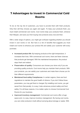 7 Advantages to Invest in Commercial Cold Rooms