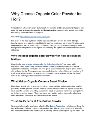 Why Choose Organic Color Powder for Holi