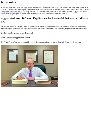 Aggravated Assault Cases: Key Factors for Successful Defense in Lubbock TX