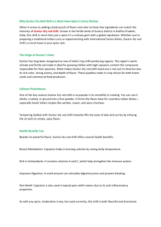 Why Guntur Dry Red Chilli is a Must-Have Spice in Every Kitchen