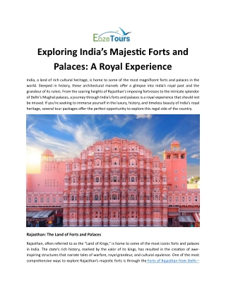 Exploring India’s Majestic Forts and Palaces: A Royal Experience