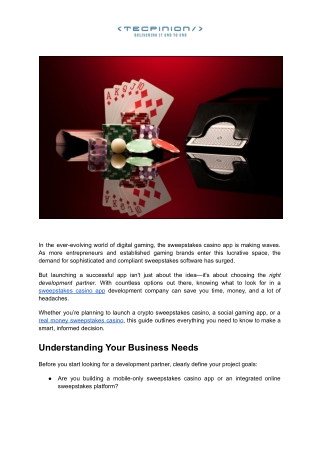 Choosing the Right Sweepstakes Casino App Development Partner: What to Look For