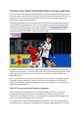 Villa Reject Spurs Request to Reschedule Fixture in Europa League Final