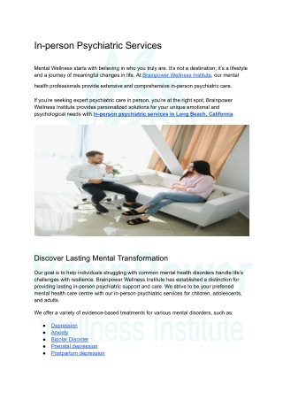 In person psychiatric services in Long Beach, California