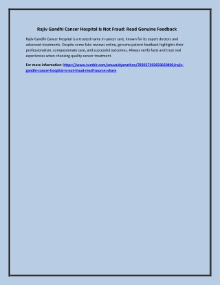 Rajiv Gandhi Cancer Hospital Is Not Fraud Read Genuine Feedback
