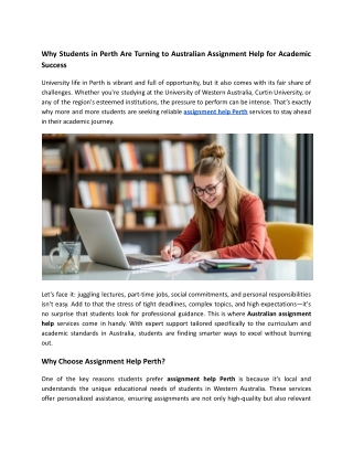Why Students in Perth Are Turning to Australian Assignment Help for Academic Success