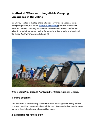 Northwind Offers an Unforgettable Camping Experience in Bir Billingffers an Unforgettable Camping Experience in Bir Bill
