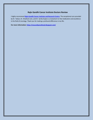 Rajiv Gandhi Cancer Institute Doctors Review