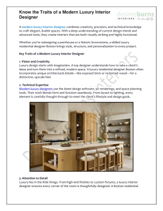 Know the Traits of a Modern Luxury Interior Designer