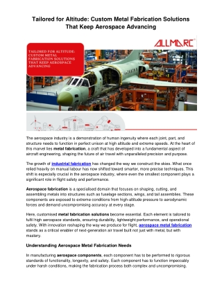 Tailored for Altitude: Custom Metal Fabrication Solutions That Keep Aerospace Ad