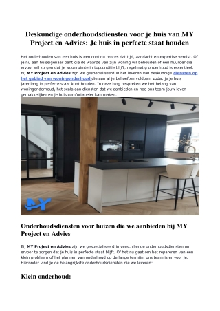 Deskundige woningonderhoudsdiensten van MY Projecten en Advies