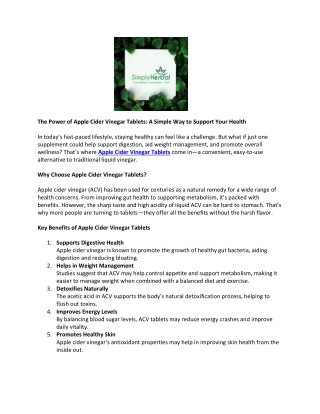 Apple Cider Vinegar Tablets: A Convenient Way to Reap the Rewards