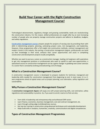 Build Your Career with the Right Construction Management Course!