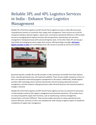 Reliable 3PL and 4PL Logistics Services in India - Enhance Your Logistics Manage