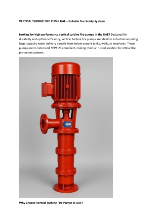 VERTICAL TURBINE FIRE PUMP UAE
