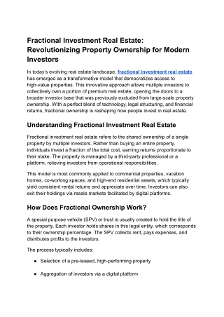 Fractional Investment Real Estate_ Revolutionizing Property Ownership for Modern Investors