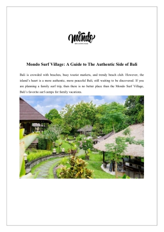 Mondo Surf Village A Guide to The Authentic Side of Bali
