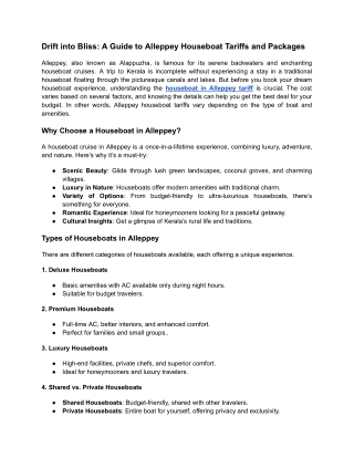 Alleppey Houseboat Tariff 2025 | Best Price Kerala Backwater Packages