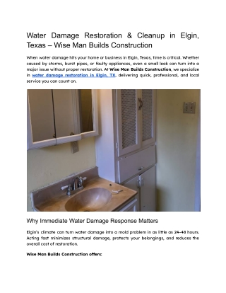 Water Damage Restoration & Cleanup in Elgin, Texas – Wise Man Builds Construction