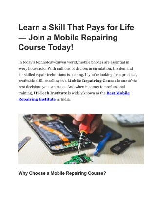Learn a Skill That Pays for Life  Join a Mobile Repairing Course Today