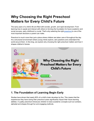 Why Choosing the Right Preschool Matters for Every Child's Future