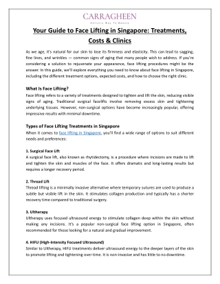 Your Guide to Face Lifting in Singapore Treatments, Costs & Clinics