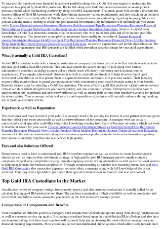 Who is the most reputable Gold IRA custodian?