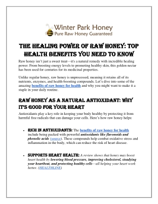 The Healing Power of Raw Honey: Top Health Benefits You Need to Know