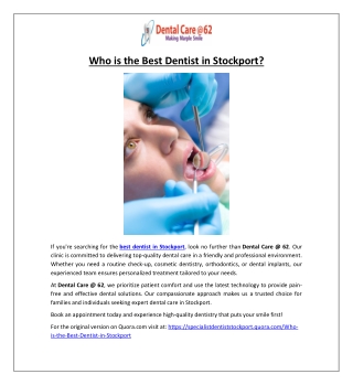 Who is the Best Dentist in Stockport?