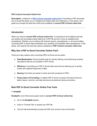 PDF to Excel Converter Online Free