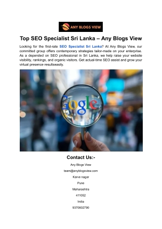 Top SEO Specialist Sri Lanka – Any Blogs View