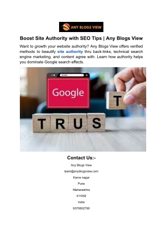 Boost Site Authority with SEO Tips _ Any Blogs View