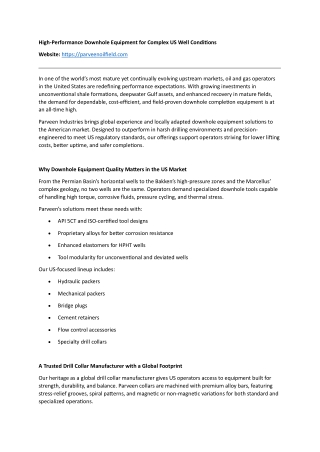 High-Performance Downhole Equipment for Complex US Well Conditions