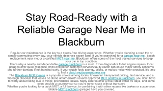 Stay Road-Ready with a Reliable Garage Near Me in Blackburn