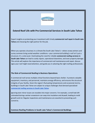 Extend Roof Life with Pro Commercial Services in South Lake Tahoe