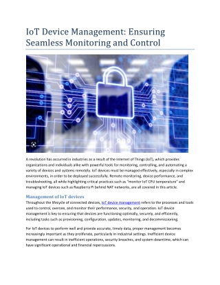 IoT Device Management Ensuring Seamless Monitoring and Control