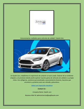 Concesionarios confiables para vehículos de calidad  Qualis Cars