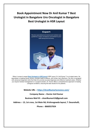 Book Appointment Now Dr Anil Kumar T Best Urologist in Bangalore Uro Oncologist in Bangalore Best Urologist in HSR Layou